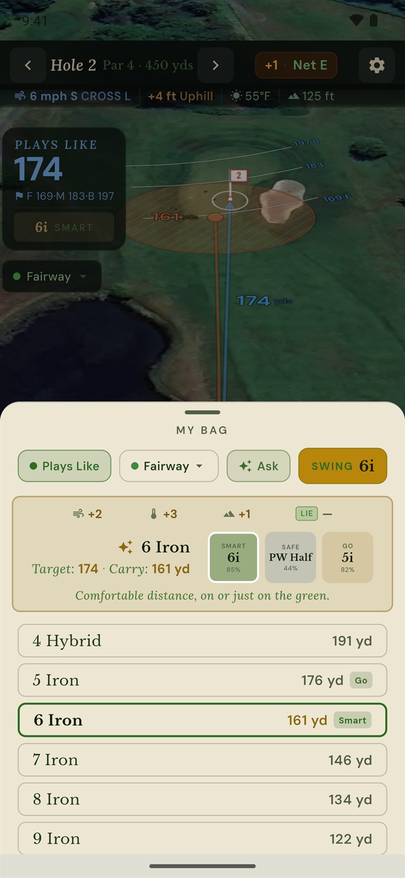 Looper My Bag screen showing each club's carry distance